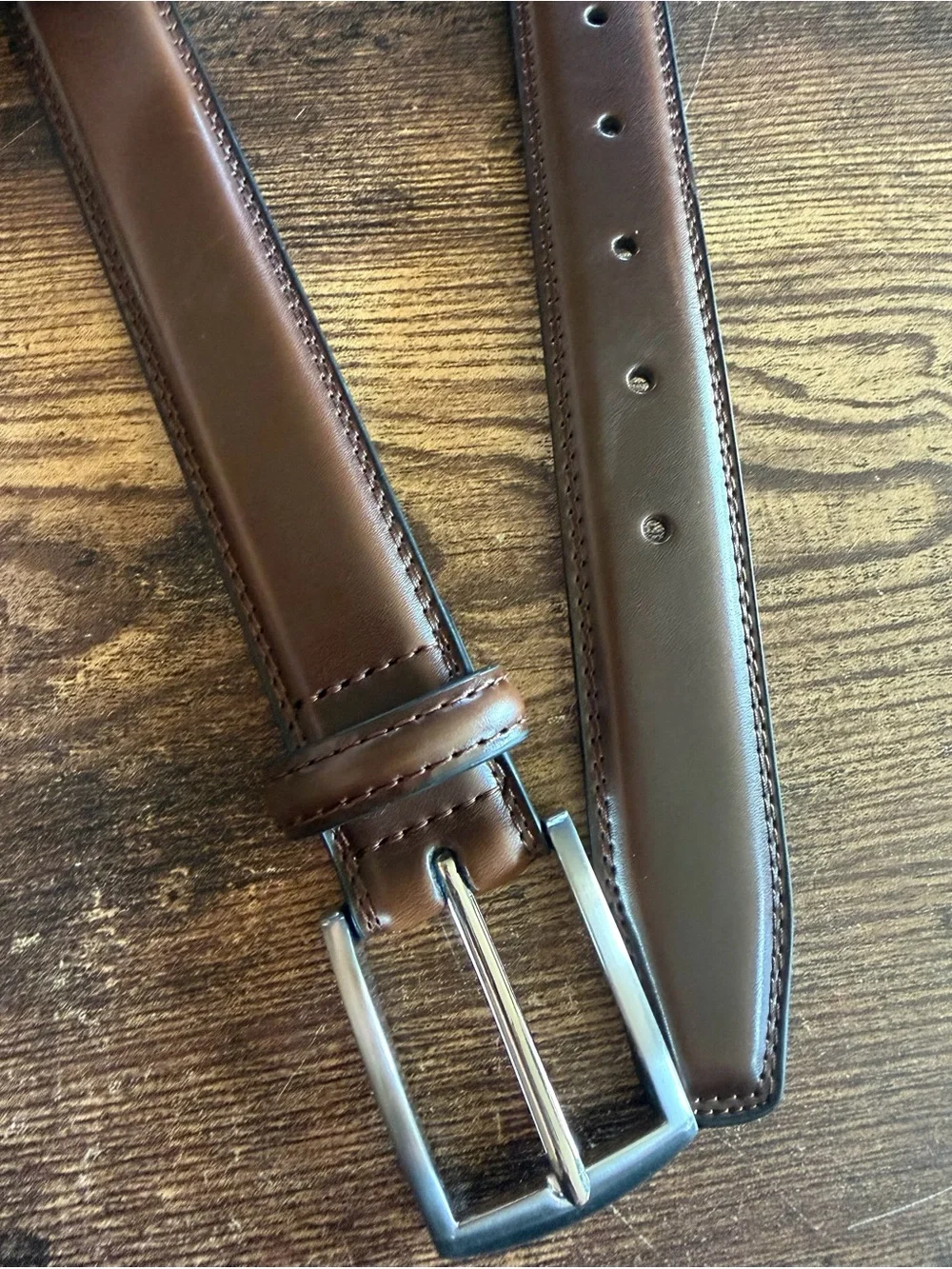 Source Unknown Brown Leather Belt with Silver Buckle